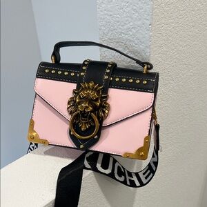 Pink and Black Crossbody Bag with Lion Detail